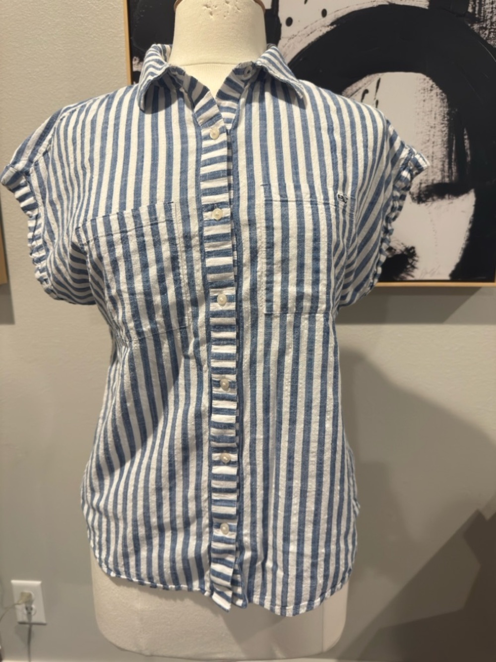 Vineyard Vines Striped Cotton Button Down Short Sleeve Shirt Womens Small